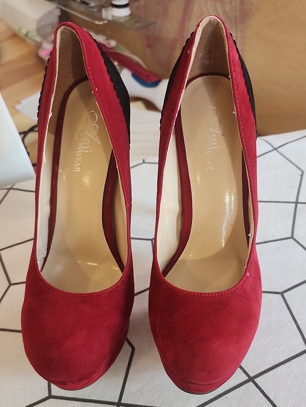 Clubware Women's Red Faux Suede Platform Stiletto Heel